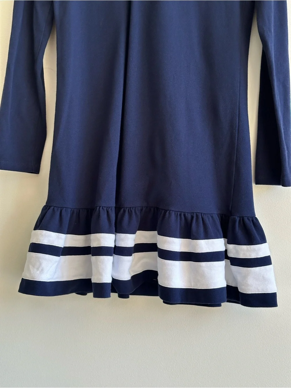 Ralph Lauren Girls Polo Dress Navy Ruffle Stripe Hem XL 16